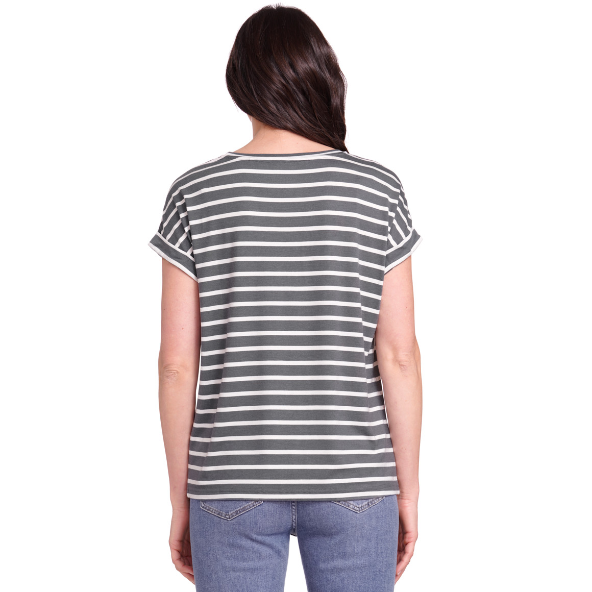 Gina Benotti Damen T-Shirt mit fixierten Turn-ups grau / weiss