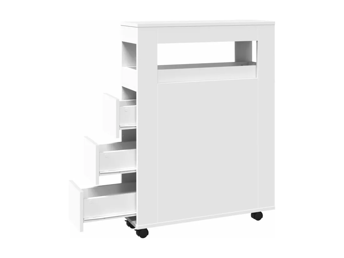 Meuble étroit de salle de bain à roulettes blanc
