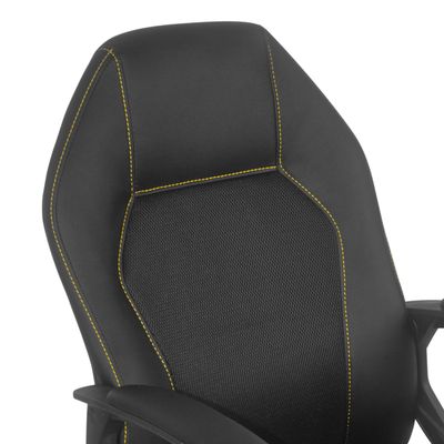 Fauteuil de bureau BOGOTA - accoudoirs fixes - noir avec surpiqûres jaunes