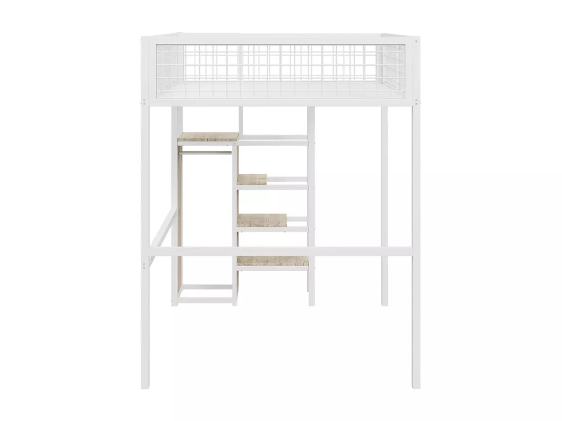 Lit mezzanine 140x200 avec échelle lit enfant avec cadre en fer et étagère de rangement armoire Blanc