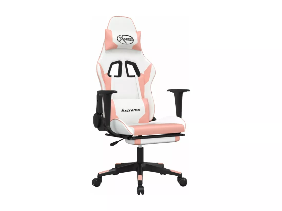 Chaise de jeu de massage avec repose-pied Blanc rose Similicuir