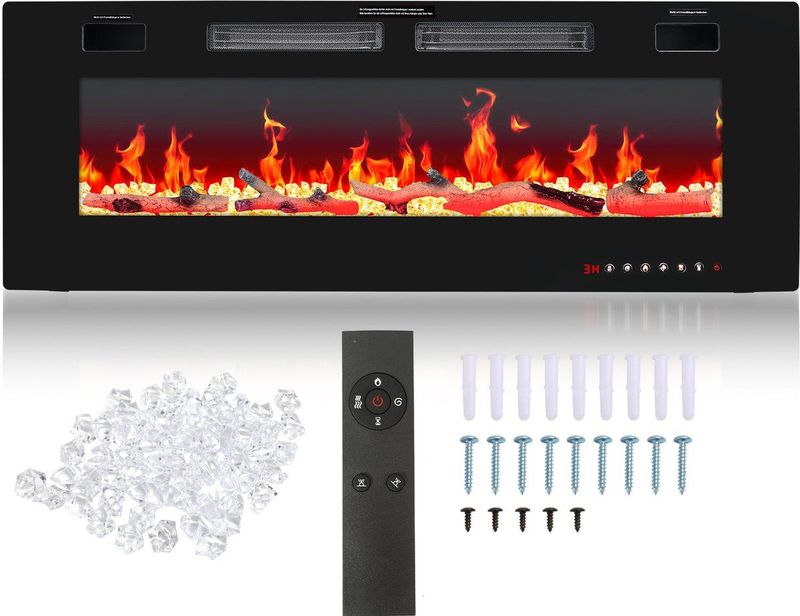 Wandhaard - Elektrische Haard - Zwart - 750W/1500W - Inclusief Afstandsbediening & APP Bediening
