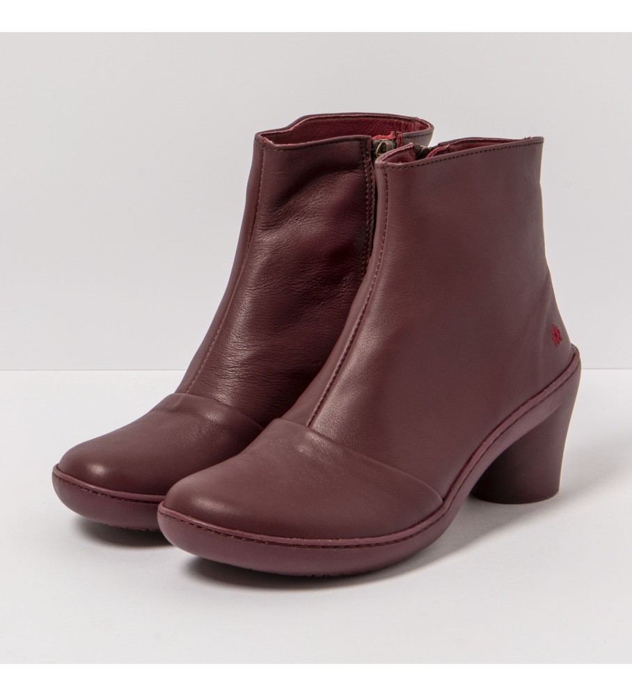 Botas de cano curto em couro cor Borgonha - altura do salto: 6,5 cm -