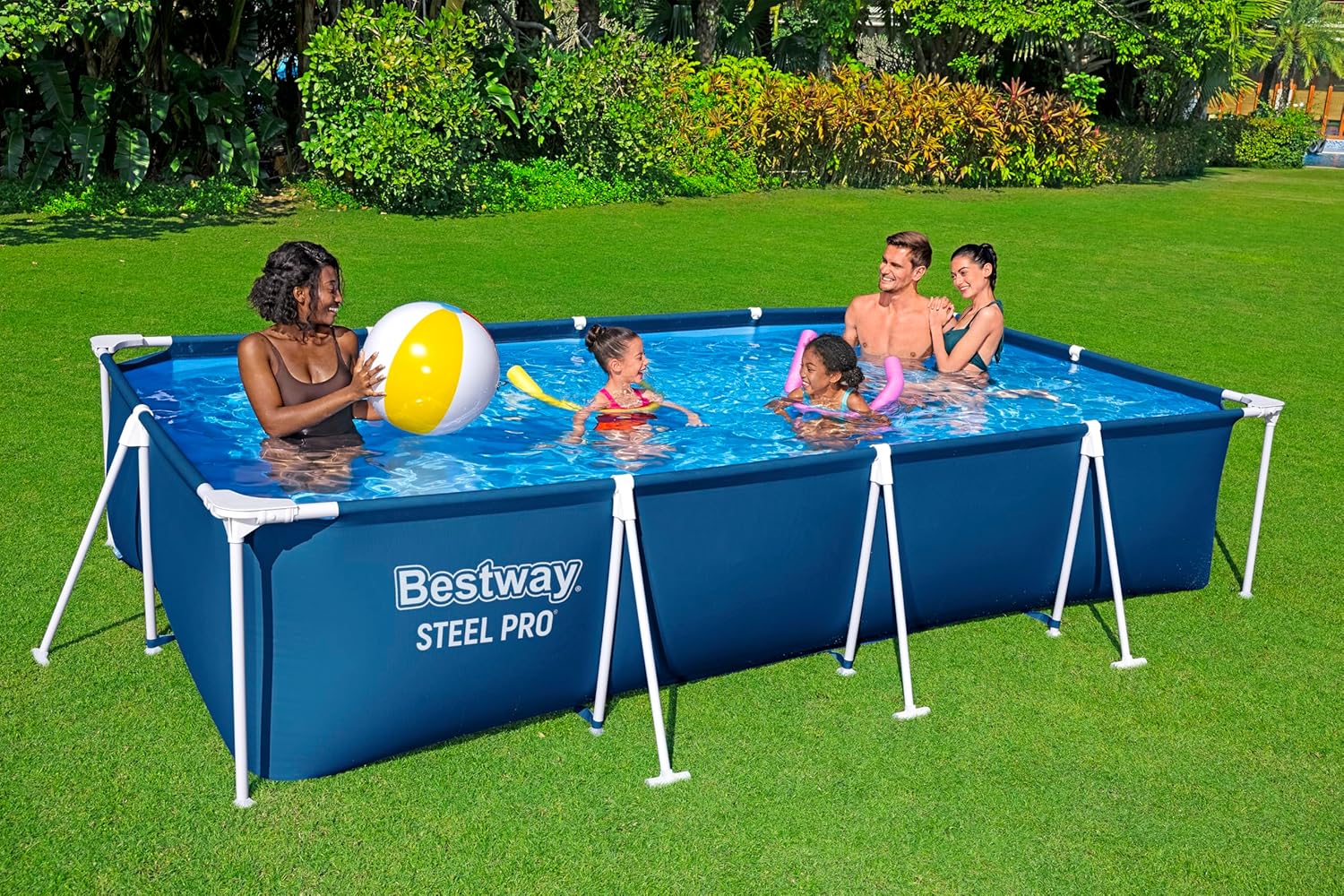 Bestway Steel Pro Frame Pool Set mit Filterpumpe 400 x 211 x 81 cm , dunkelblau, eckig