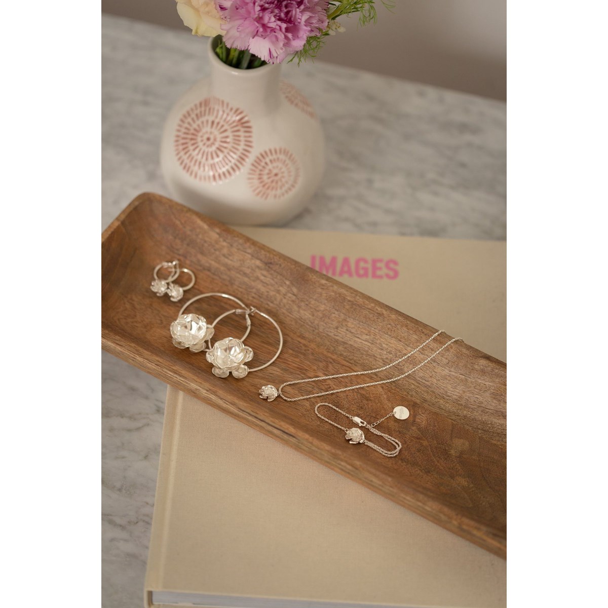 mini boucles d'oreilles créoles fleurs plaqué argent - AGLAÉ