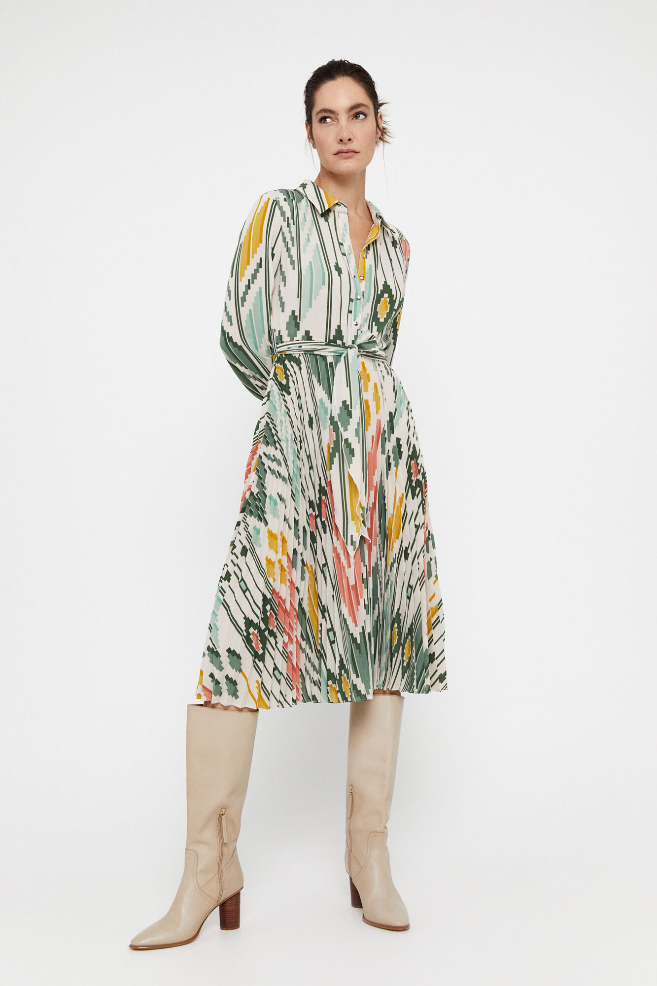 Vestido midi estilo camisa - Estampa verde
