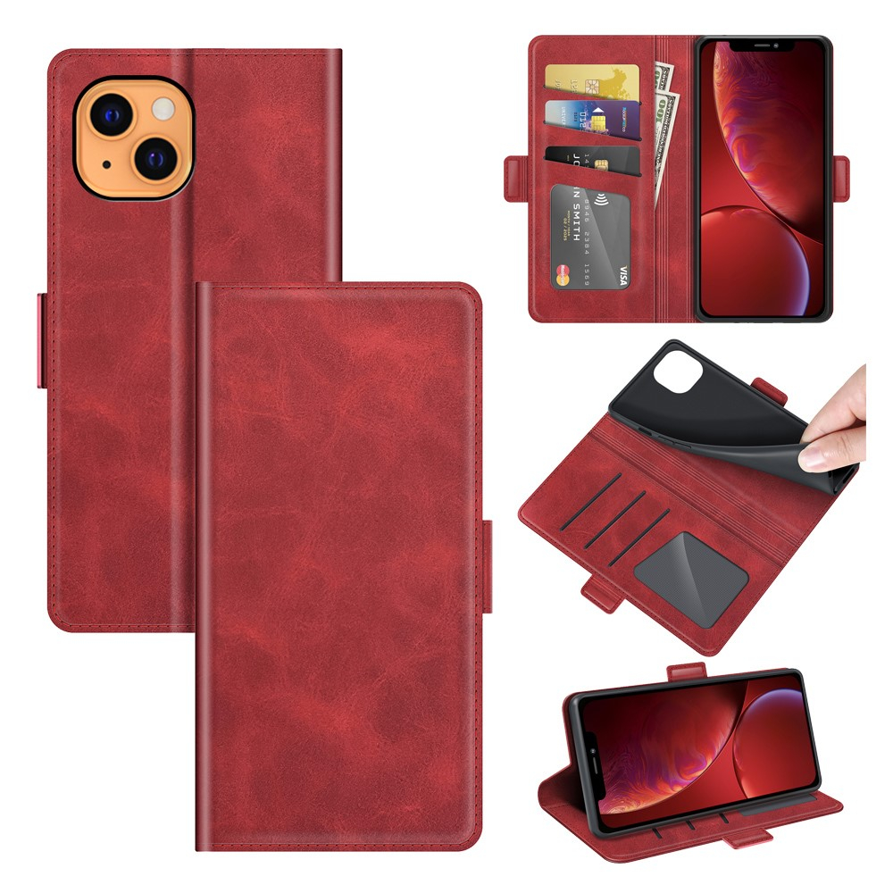 iPhone 13 Vintage Leder Tasche Flip Cover Fashion Design - Rot