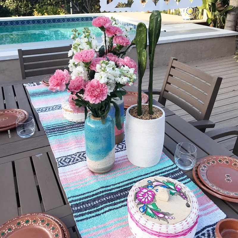(130x170cm) Picknick Decke Outdoor Beach Tuch Gestreift mit Tassel - Rot / Grau
