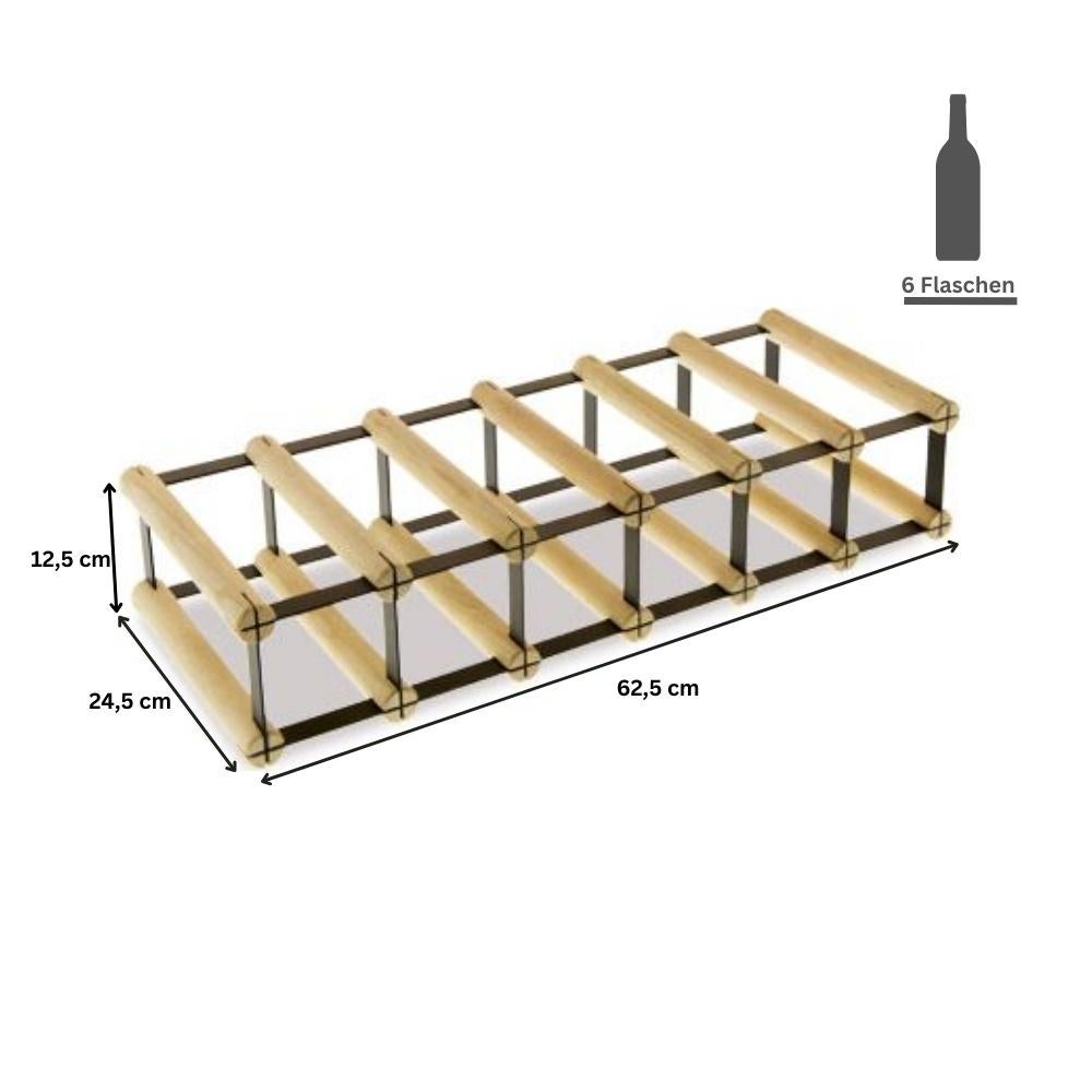 PROREGAL Modulair Wijnrek Vinotega Mod Metaal HxBxD 12,5 x 62,5 x 24,5 cm 6 x 1 Flessen Massief Dennenhout Natuurlijk