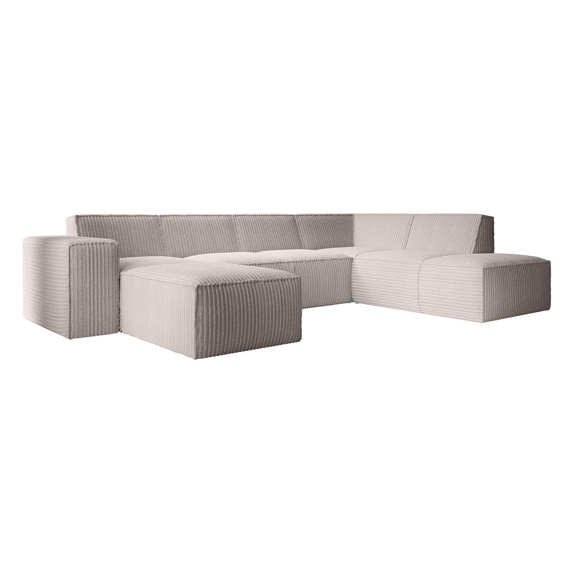 Monet XL - Hoekbank 5-zits met chaise longue - Fluffy ribstof beige - Links