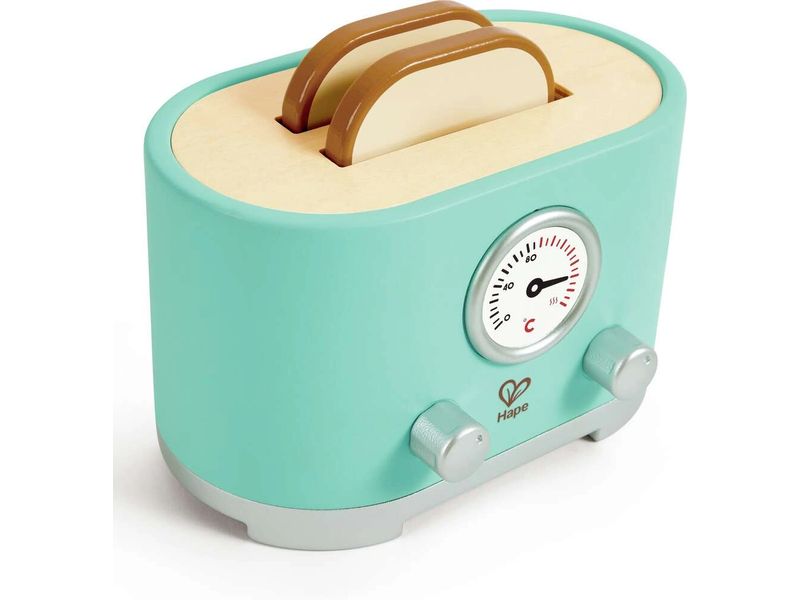 Hape Spiel-Haushaltsgerät Pop-up-Toaster-Set Kling Batteriebetriebenes Toaster-Spielset