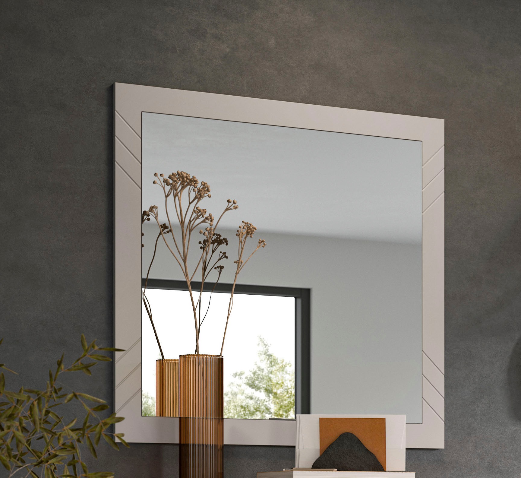 INOSIGN Wandspiegel »Mento, quadratisch 80 x 80cm, Umlaufender Rahmen mit Ornamentfräsung« grosse Spiegelfläche, Garderobespiegel,Flurspiegel,Dielenspiegel