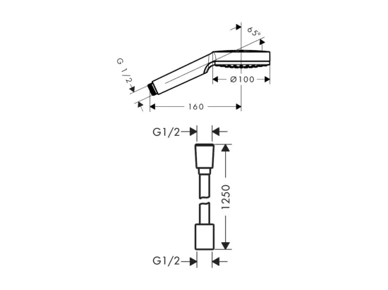 Pommeau de douche HANSGROHE Crometta EcoSmart 2 jets blanc/chromé + flexible de douche HANSGROHE Designflex 125 cm chromé