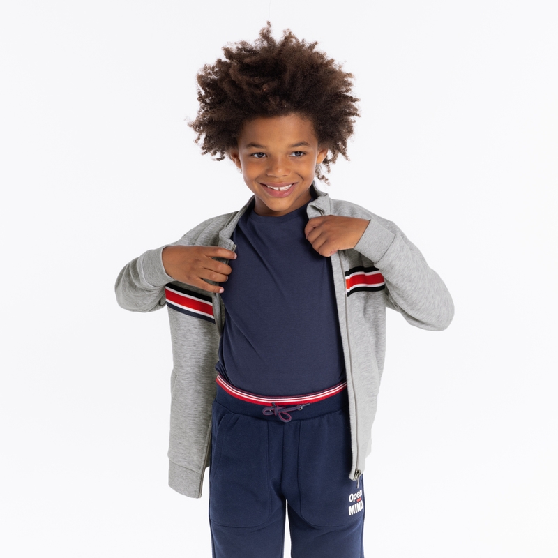 Sweat-shirt zippé col montant gris garçon