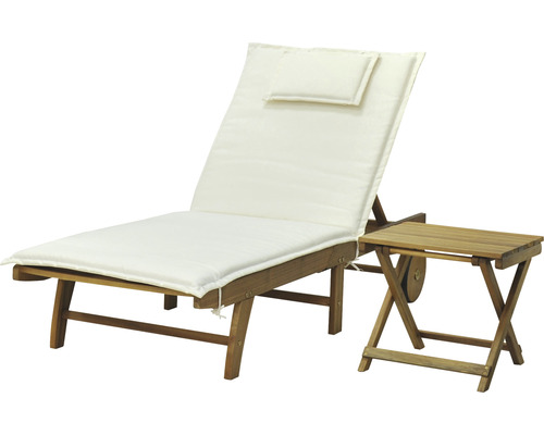 Alina Garden Place tuinligstoel, 59,5 x 197,5 x 30 cm, natuurlijk hout, inclusief bijzettafel en kussens