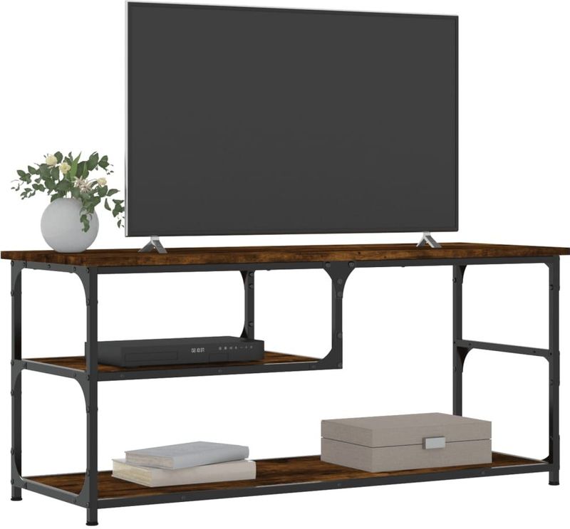 vidaXL - Tv-meubel - Gerookt Eikenkleur - Bewerkt Hout - Staal