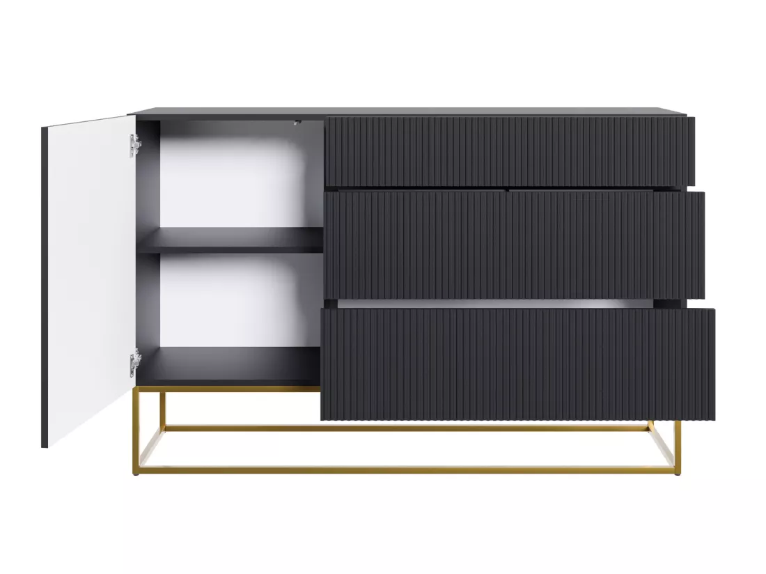Commode à une porte avec tiroirs - 140 cm - noir - VELDIO