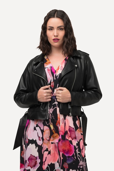 Bikerjacke, Lederoptik, Reverskragen, asymmetrisch