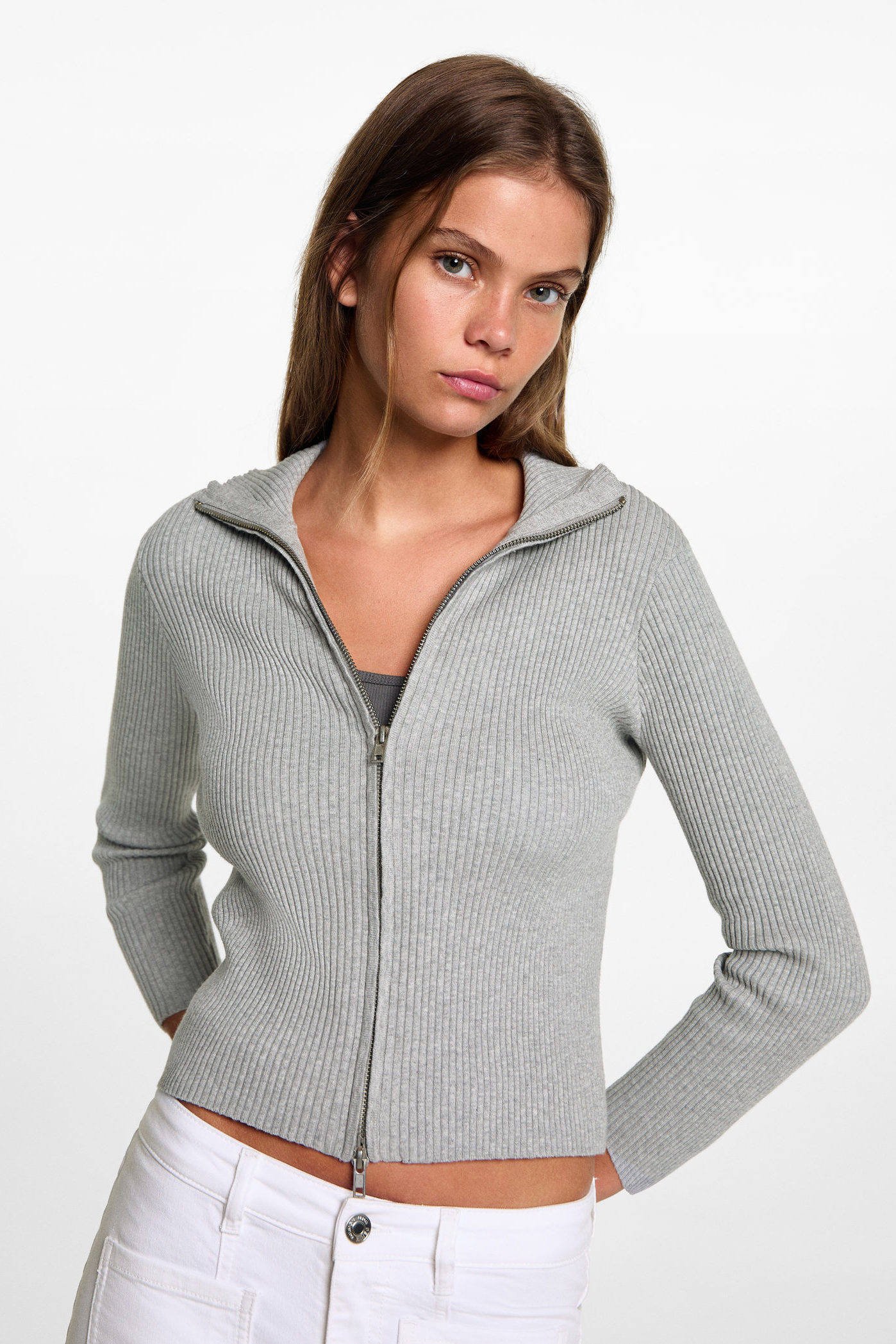 MANGO TEEN vest grijs rib gebreid