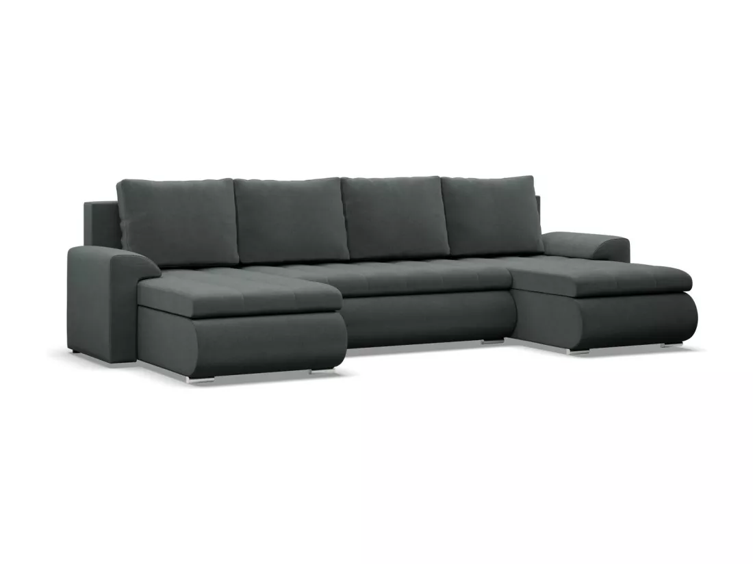 Canapé d'angle en U avec fonction sommeil, 2 méridiennes, Gris foncé