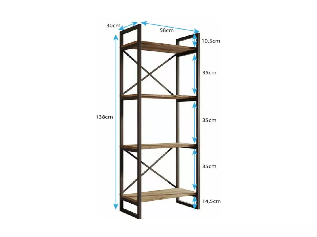 Etagère pour Salon Salle à manger en Pin Atlantique et Acier avec 55x30x138cm Factory E