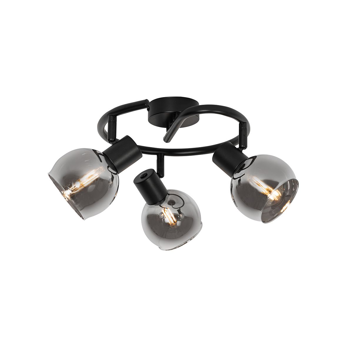 Art Deco plafondlamp zwart met smoke glas 3-lichts rond - Vidro
