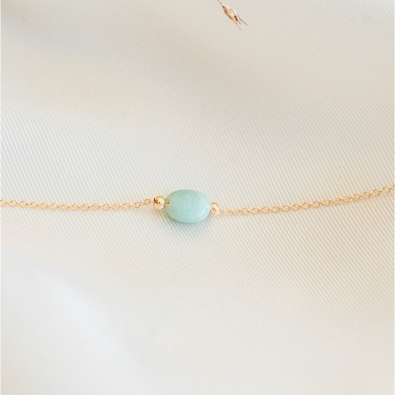 Bracelet Fin Amazonite Plaqué Or Pierre Precieuse Vert Bleu Aqua
