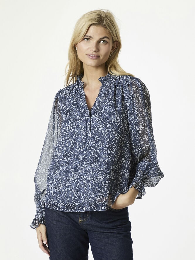 Neo Noir Leia Flower Graphic Blouse Navy