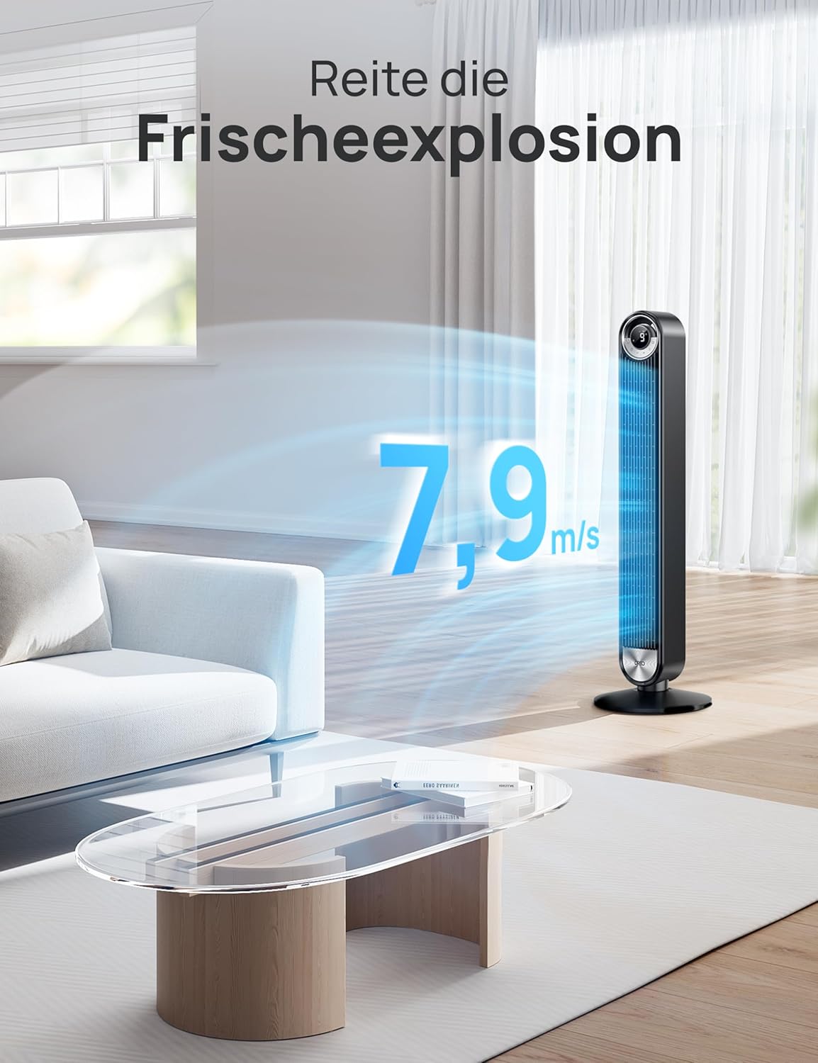Dreo Smart Leiser Turmventilator mit Kühlung, 106cm WiFi Alexa Tower Fan, 90° oszillierender Ventilator, Fernbedienung 9-Geschwindigkeit 4 Modi 12 Std Timer Sprachsteuerung, Cruiser Pro T2S, Schwarz