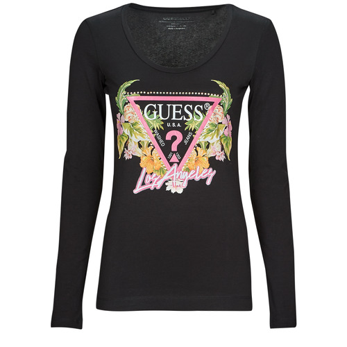 Guess - LS SN TRIANGLE FLOWERS TEE - Noir
