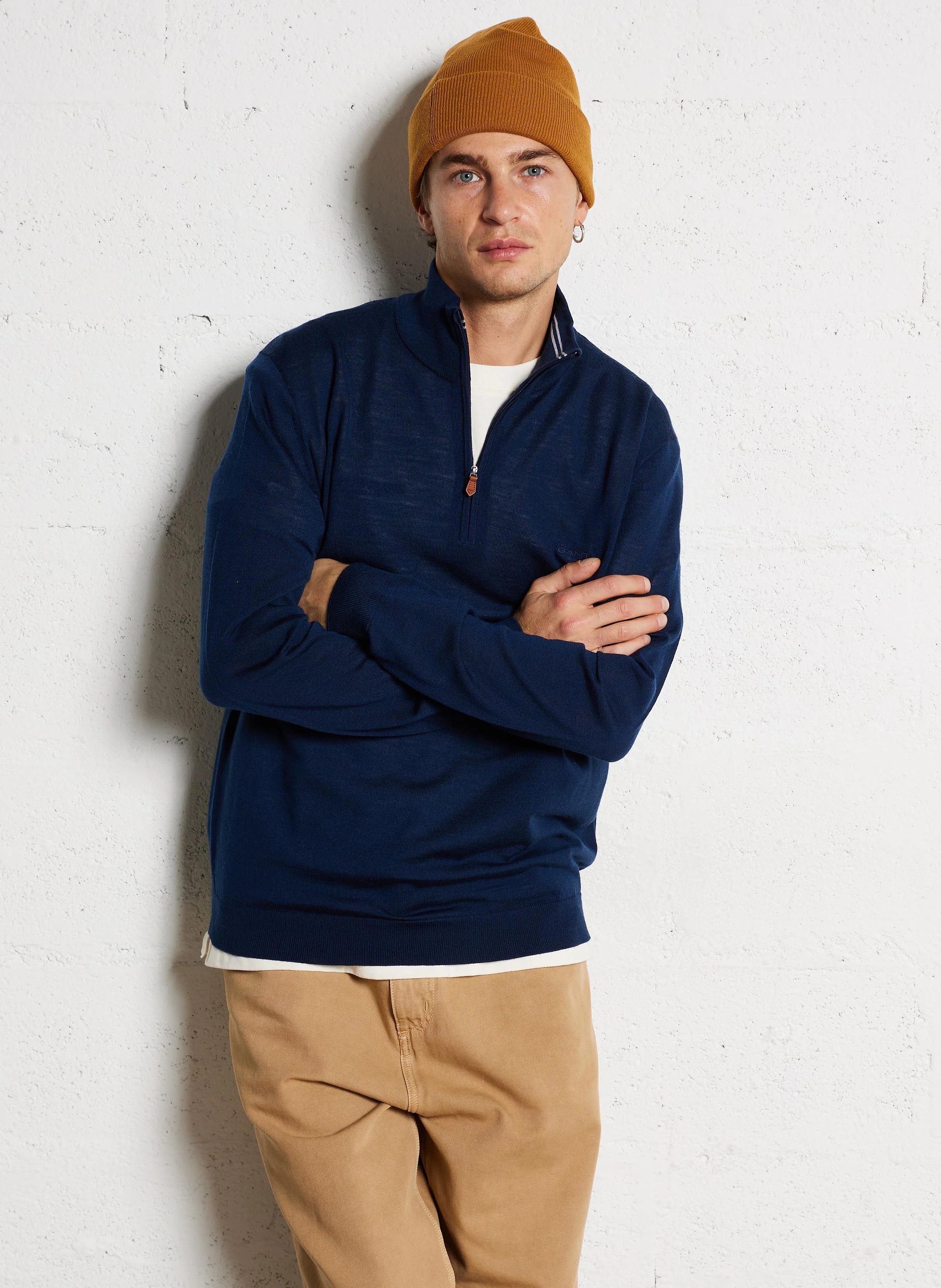 Pull col montant régular-fit en laine | Bleu