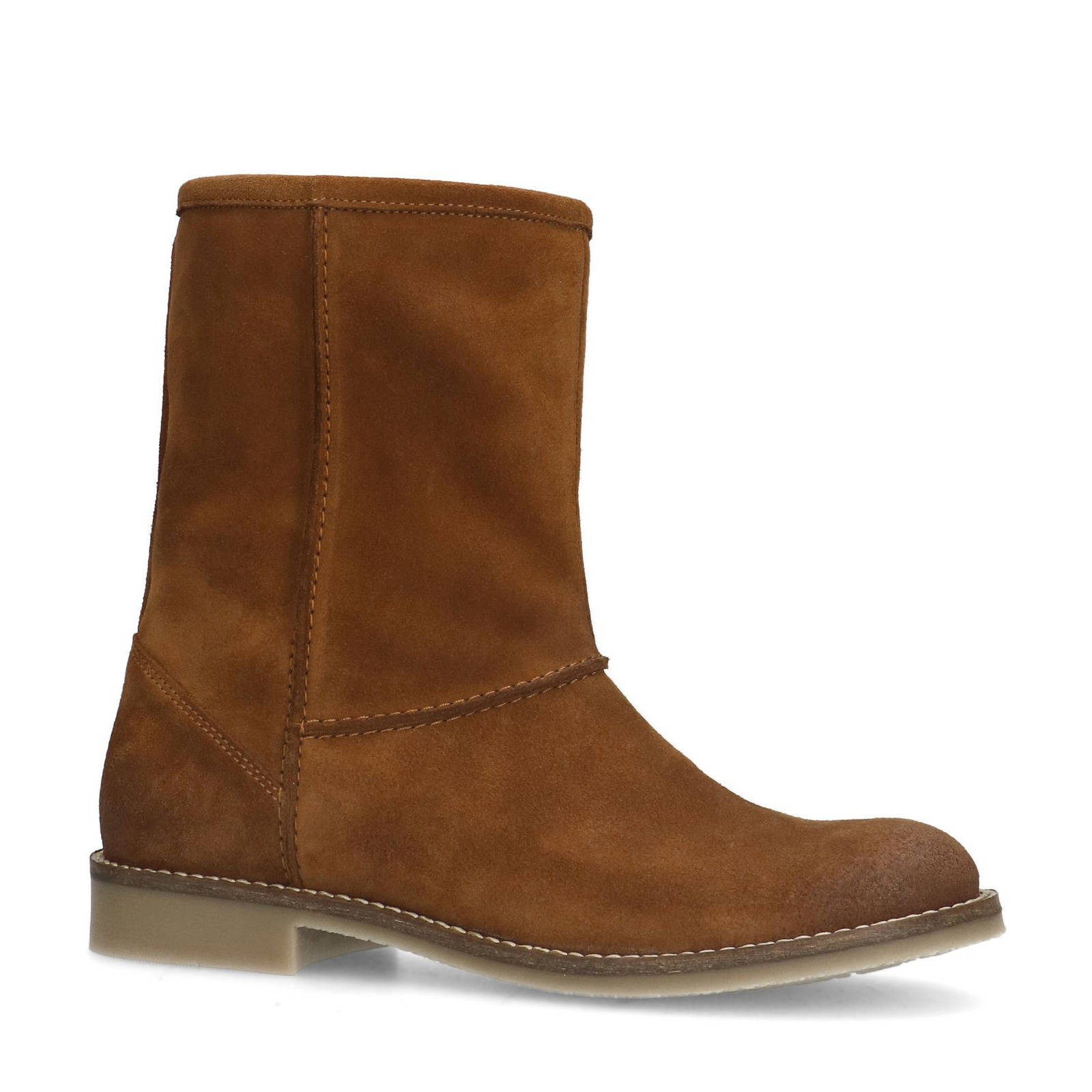 Sacha gevoerde suède enkelboots cognac