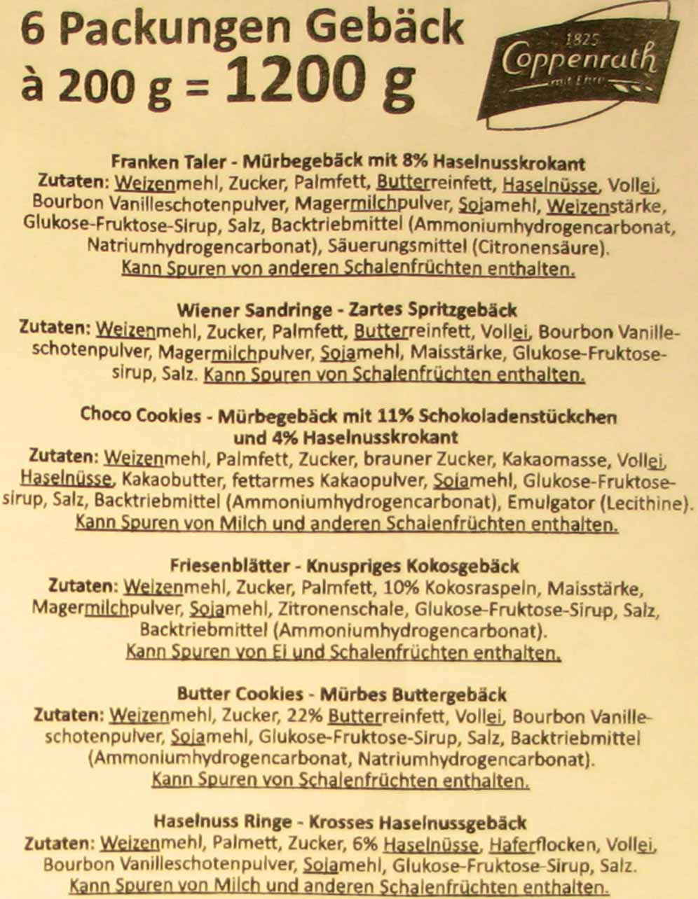 Coppenrath Hausgebäck Gebäck Mischung 6x200g=1200g MHD:1.7.25
