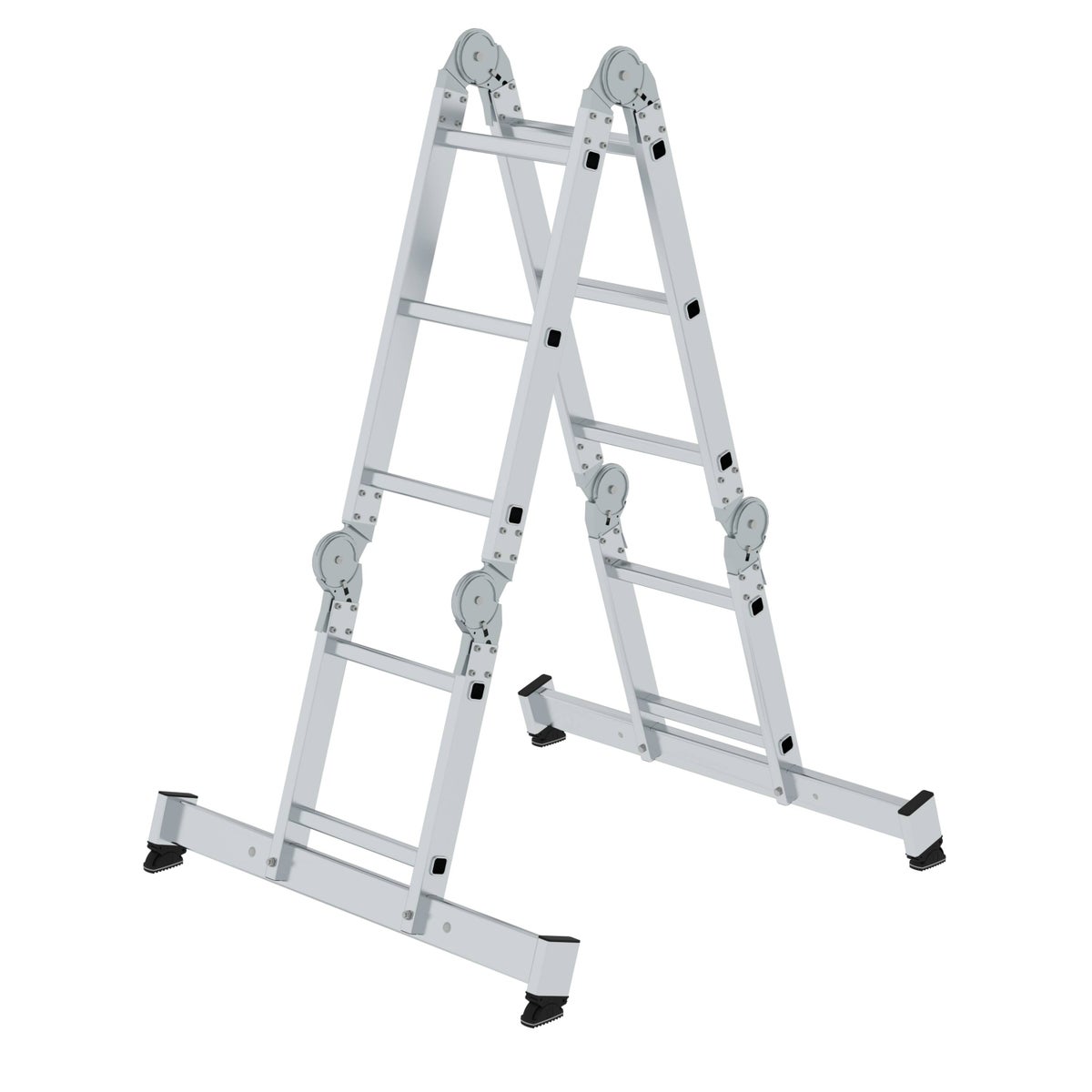 PROREGAL Multifunctionele ladder, 4-delig, met dwarsbalk en houten platform, 2 x 2 & 2 x 3 sporten