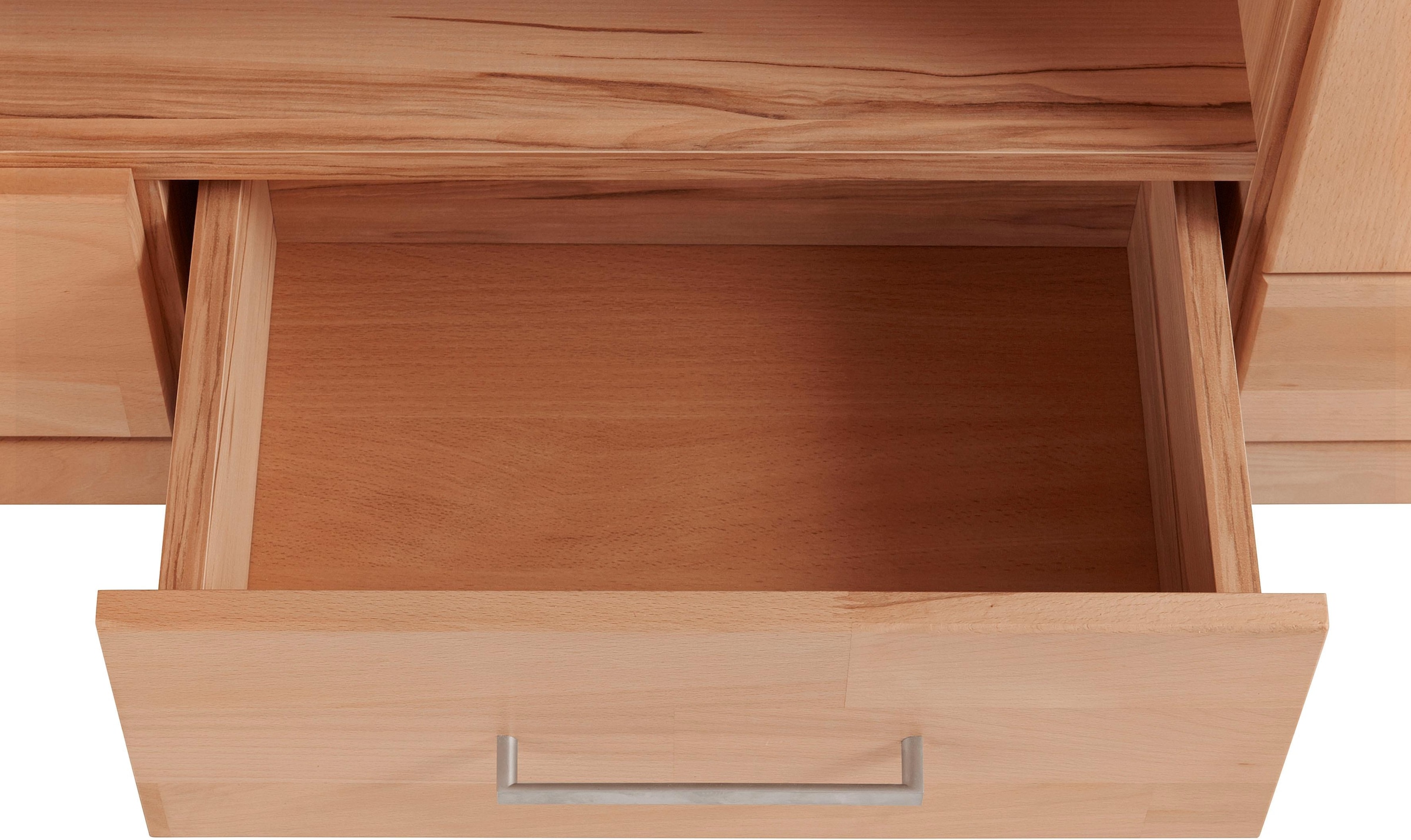 Home affaire Lowboard »Ribe,180cm breit, Fronten Massivholz,6 Fächer,Kabeldurchführung« Korpus Holzwerkstoff,Glaseinsatz aus gehärtetem Glas,Böden versetzbar