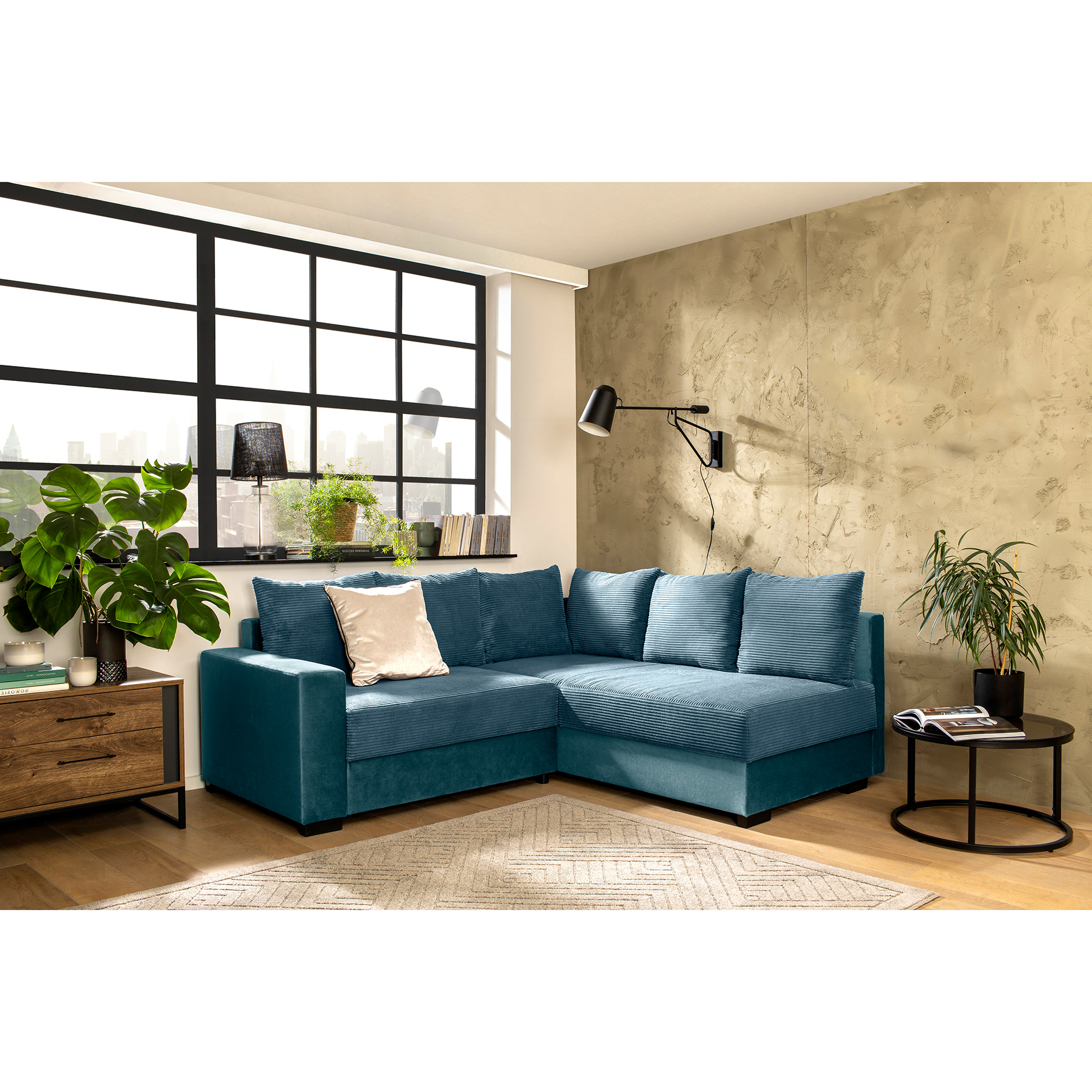Ecksofa - mint - Cord - Ottomane rechts