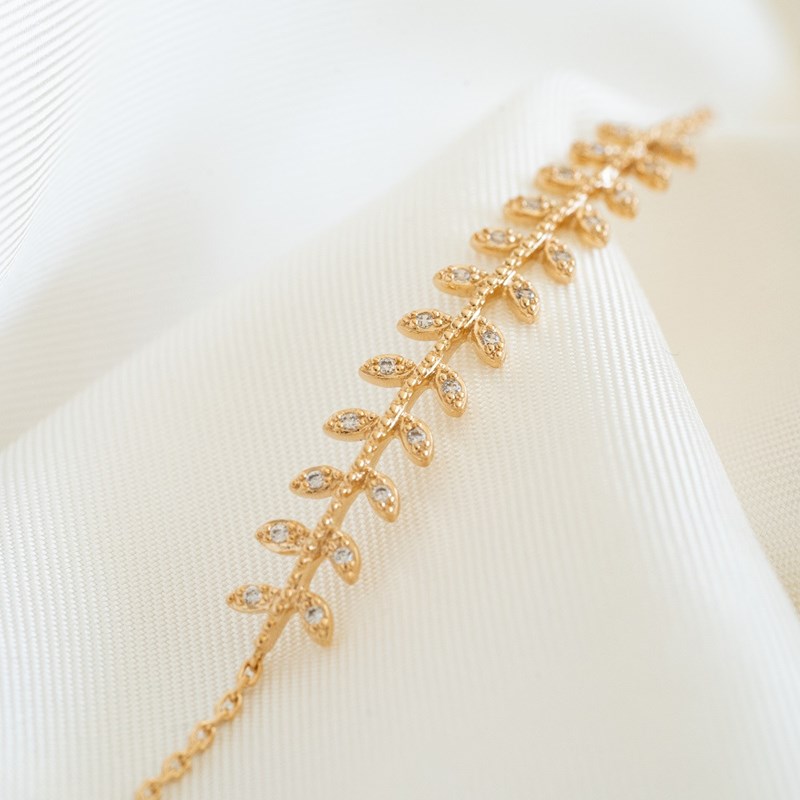 Bracelet Fin Plaqué Or Tendance Epis de Blé Feuilles de Laurier Zirconium