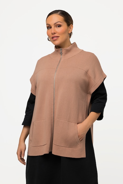 Strickweste, Stehkragen, Seitenschlitze, ärmellos