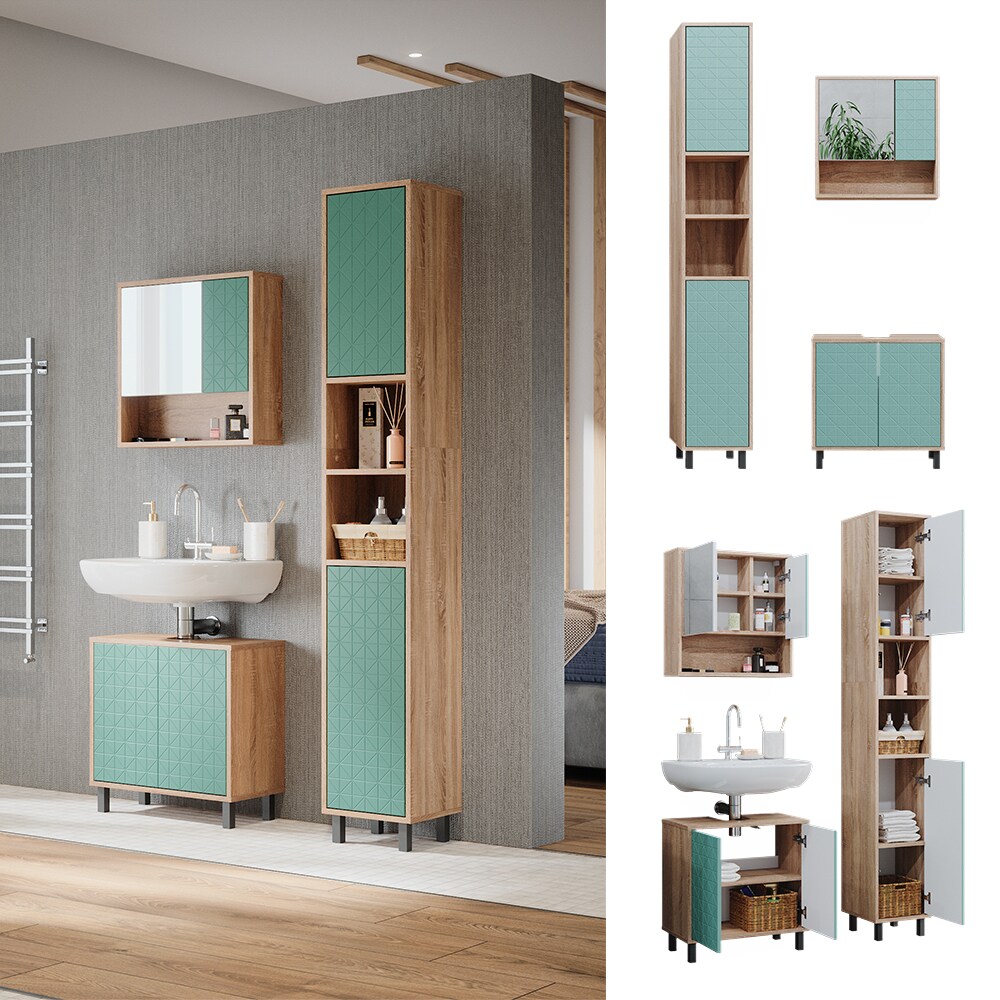 Vicco Badmöbel-Set Agasta sonoma, Badezimmerschränke 3D Optik