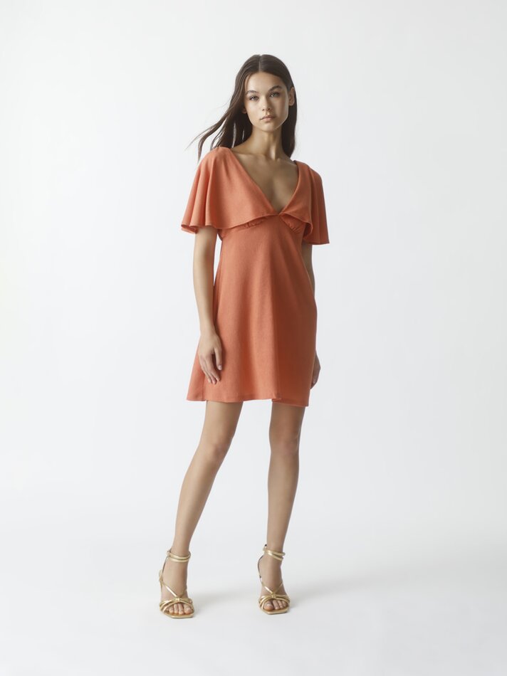 Vestido de alças com babados - Tamanho Médio Laranja