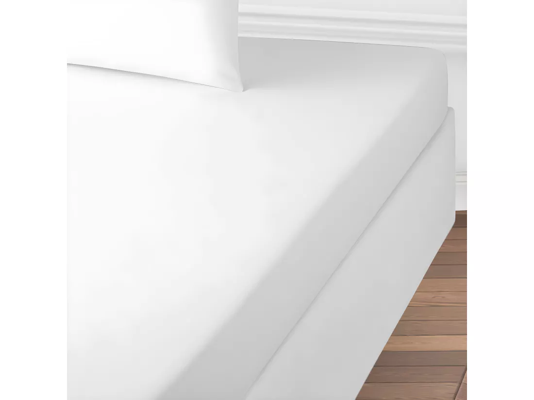 Drap housse uni en coton 57 fils blanc 140x200cm