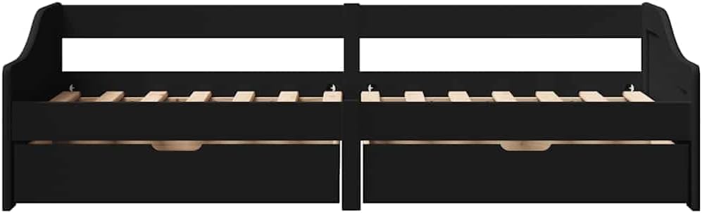 vidaXL Tagesbett mit 2 Schubladen ohne Matratze iRun Schwarz 90x200cm, Sofabett, Beistellbett, Tagesbett Holz, Gästebett, Schlafsofa