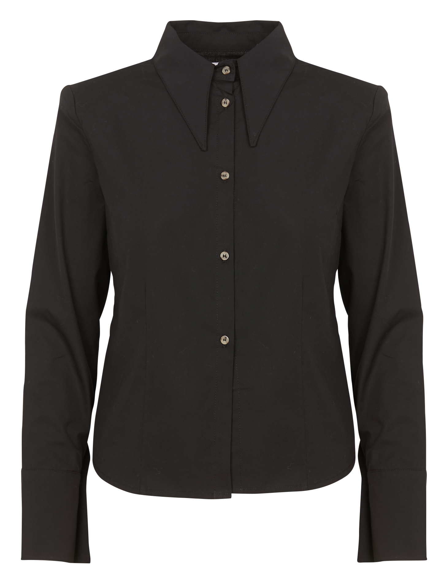 SAM - Chemise courte col en pointe droite en coton | Noir