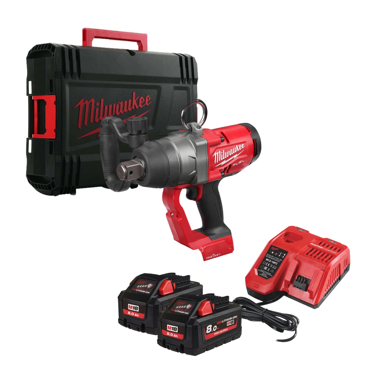 Milwaukee M18 ONEFHIWF1-802X One-Key 18V Li-Ion accu slagmoersleutel set (2x 8.0Ah accu) in HD-Box - 2033Nm - koolborstelloos
