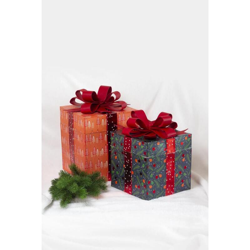 Assortiment de 2 boîtes cadeaux carrées 26x26x32,5 cm - Kraft