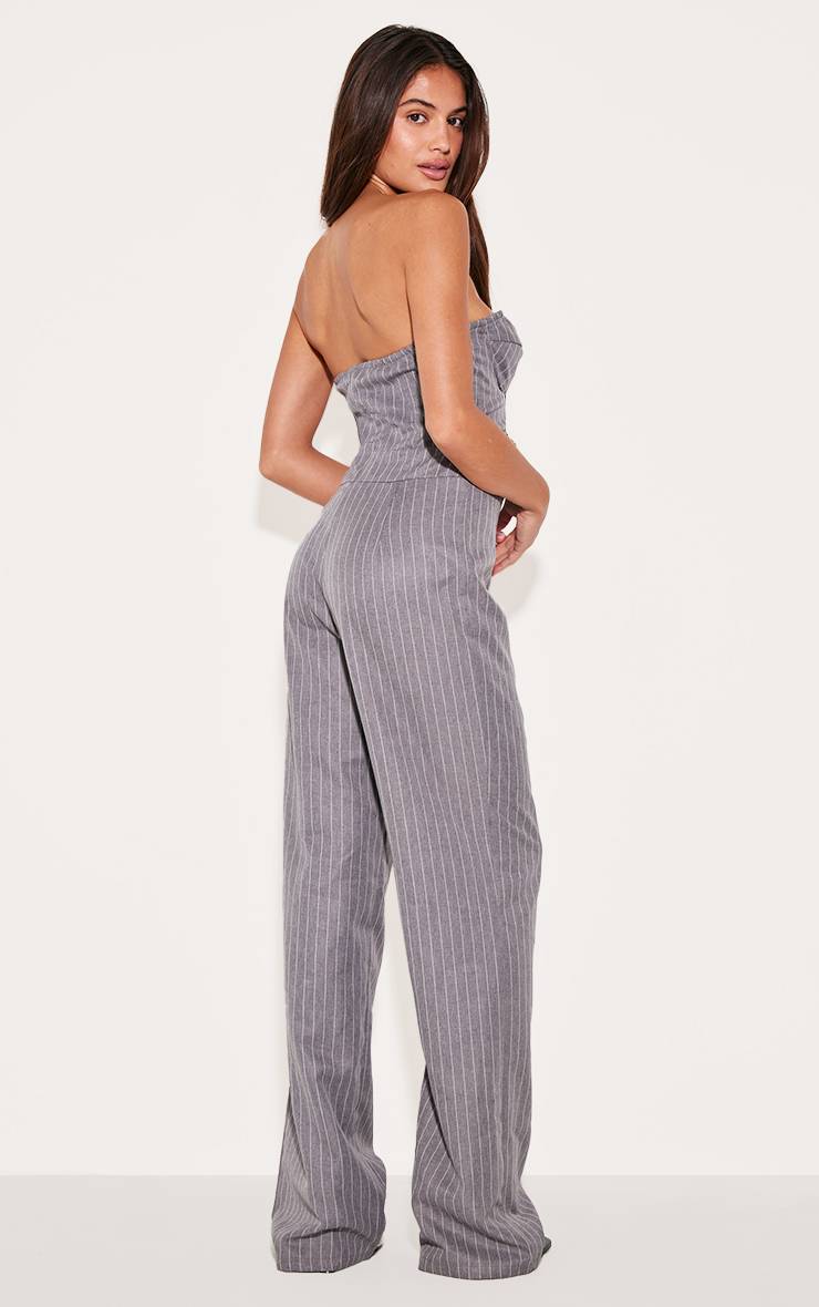 Gris Combinaison-pantalon Bustier Corset À Rayures Tennis Et Jambes Droites