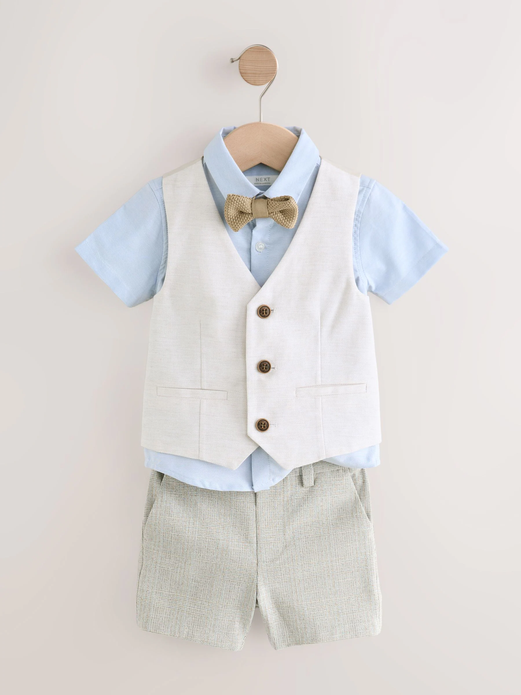 Naturel bruin - Set van gilet, overhemd en vlinderdas (3 mnd - 9 jr)