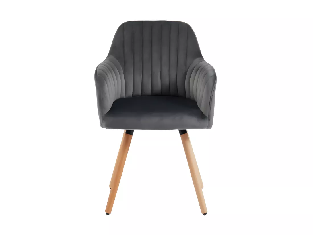 Chaise avec accoudoirs en velours et métal effet bois - Gris - ELEANA