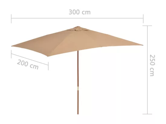 Parasol d'extérieur avec mât en bois 200 x 300 cm Taupe