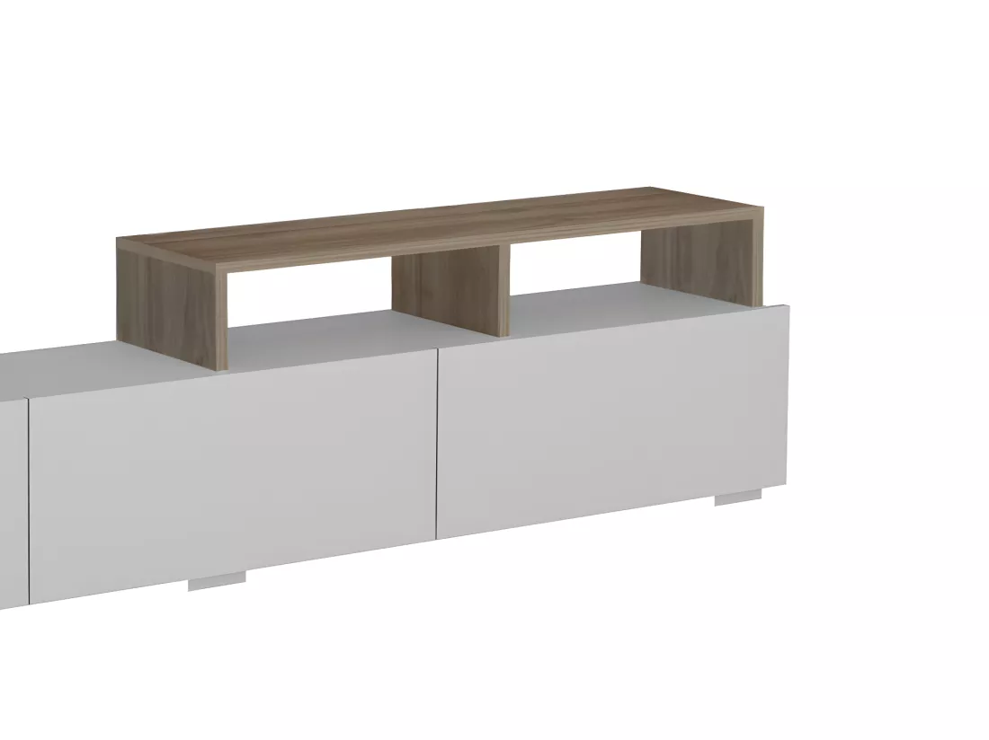 Mur TV avec rangements - Naturel clair et Blanc - TALOLI II